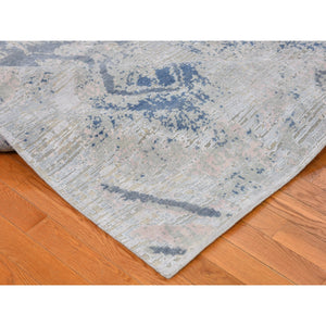 10'x14'3" Ivory Large Elements with Pastels Modern Silk with Textured Wool Hand Knotted Oriental Rug FWR398658
