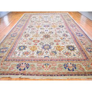 12'x21' Ivory Antique Persian Sultanabad Good Condition, Extra Long Clean Pure Wool Hand Knotted Oriental Rug FWR398742