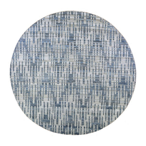 10'1"x10'1" Hand Knotted Blue Pure Silk and Textured Wool Round Zigzag with Graph Design Oriental Rug FWR398790