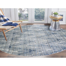 Load image into Gallery viewer, 10&#39;1&quot;x10&#39;1&quot; Hand Knotted Blue Pure Silk and Textured Wool Round Zigzag with Graph Design Oriental Rug FWR398790