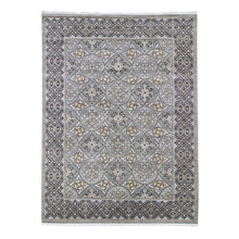 Load image into Gallery viewer, 9&#39;1&quot;x12&#39; Textured Wool and Silk Mughal Inspired Medallions Design Hand Knotted Brown Oriental Rug FWR398856