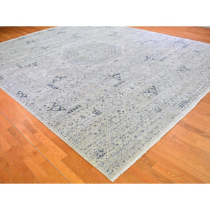 12'x15'2" Pure Silk with Textured Wool Blue-Gray Mamluk Design Hand Knotted Oriental Rug FWR398880