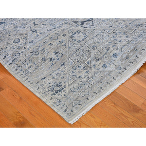 12'x15'2" Pure Silk with Textured Wool Blue-Gray Mamluk Design Hand Knotted Oriental Rug FWR398880