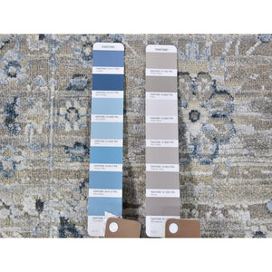 12'x15'2" Pure Silk with Textured Wool Blue-Gray Mamluk Design Hand Knotted Oriental Rug FWR398880