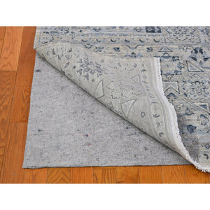 12'x15'2" Pure Silk with Textured Wool Blue-Gray Mamluk Design Hand Knotted Oriental Rug FWR398880