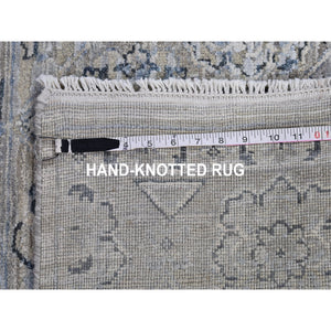 12'x15'2" Pure Silk with Textured Wool Blue-Gray Mamluk Design Hand Knotted Oriental Rug FWR398880