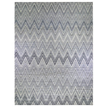 Load image into Gallery viewer, 14&#39;1&quot;x18&#39;1&quot; Oversized Gray-Blue Chevron Design Textured Wool and Pure Silk Hand Knotted Oriental Rug FWR398928