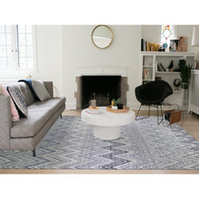 Load image into Gallery viewer, 14&#39;1&quot;x18&#39;1&quot; Oversized Gray-Blue Chevron Design Textured Wool and Pure Silk Hand Knotted Oriental Rug FWR398928