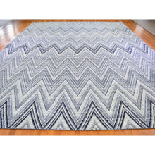 Load image into Gallery viewer, 14&#39;1&quot;x18&#39;1&quot; Oversized Gray-Blue Chevron Design Textured Wool and Pure Silk Hand Knotted Oriental Rug FWR398928