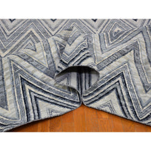 Load image into Gallery viewer, 14&#39;1&quot;x18&#39;1&quot; Oversized Gray-Blue Chevron Design Textured Wool and Pure Silk Hand Knotted Oriental Rug FWR398928
