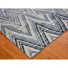 Load image into Gallery viewer, 14&#39;1&quot;x18&#39;1&quot; Oversized Gray-Blue Chevron Design Textured Wool and Pure Silk Hand Knotted Oriental Rug FWR398928