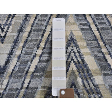Load image into Gallery viewer, 14&#39;1&quot;x18&#39;1&quot; Oversized Gray-Blue Chevron Design Textured Wool and Pure Silk Hand Knotted Oriental Rug FWR398928
