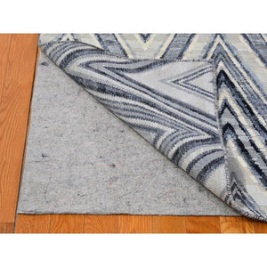 14'1"x18'1" Oversized Gray-Blue Chevron Design Textured Wool and Pure Silk Hand Knotted Oriental Rug FWR398928