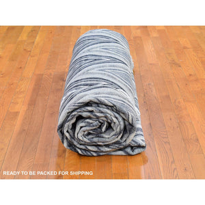 14'1"x18'1" Oversized Gray-Blue Chevron Design Textured Wool and Pure Silk Hand Knotted Oriental Rug FWR398928