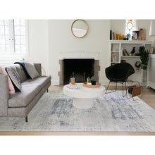 Load image into Gallery viewer, 12&#39;x15&#39;1&quot; Gray-Blue Pure Silk with Textured Wool Avant-Garde Design Extra Large Hand Knotted Oriental Rug FWR398934
