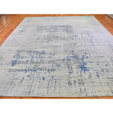 Load image into Gallery viewer, 12&#39;x15&#39;1&quot; Gray-Blue Pure Silk with Textured Wool Avant-Garde Design Extra Large Hand Knotted Oriental Rug FWR398934