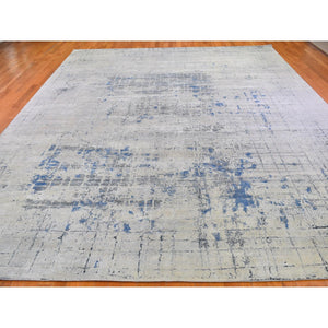 12'x15'1" Gray-Blue Pure Silk with Textured Wool Avant-Garde Design Extra Large Hand Knotted Oriental Rug FWR398934