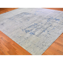 Load image into Gallery viewer, 12&#39;x15&#39;1&quot; Gray-Blue Pure Silk with Textured Wool Avant-Garde Design Extra Large Hand Knotted Oriental Rug FWR398934