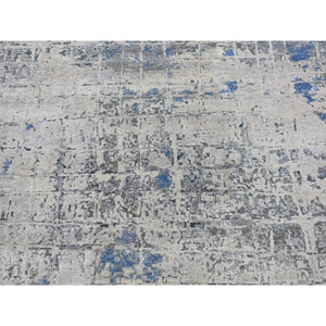 12'x15'1" Gray-Blue Pure Silk with Textured Wool Avant-Garde Design Extra Large Hand Knotted Oriental Rug FWR398934