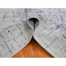 Load image into Gallery viewer, 12&#39;x15&#39;1&quot; Gray-Blue Pure Silk with Textured Wool Avant-Garde Design Extra Large Hand Knotted Oriental Rug FWR398934