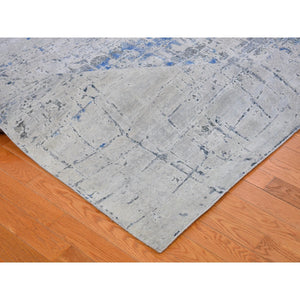 12'x15'1" Gray-Blue Pure Silk with Textured Wool Avant-Garde Design Extra Large Hand Knotted Oriental Rug FWR398934