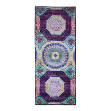 Load image into Gallery viewer, 4&#39;1&quot;x10&#39;4&quot; Colorful Sari Silk with Textured Wool Mamluk Design Hand Knotted Oriental Rug FWR398964