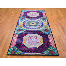Load image into Gallery viewer, 4&#39;1&quot;x10&#39;4&quot; Colorful Sari Silk with Textured Wool Mamluk Design Hand Knotted Oriental Rug FWR398964
