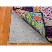Load image into Gallery viewer, 4&#39;1&quot;x10&#39;4&quot; Colorful Sari Silk with Textured Wool Mamluk Design Hand Knotted Oriental Rug FWR398964