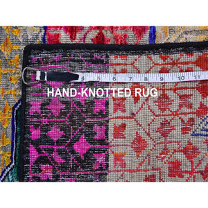 4'x6'2" Sari Silk with Textured Wool Mamluk Design Colorful Hand Knotted Oriental Rug FWR398970