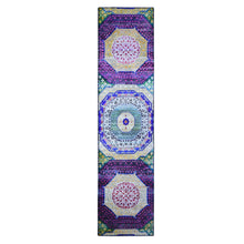 Load image into Gallery viewer, 2&#39;6&quot;x10&#39;4&quot; Colorful Sari Silk with Textured Wool Mamluk Design Hand Knotted Runner Oriental Rug FWR398976