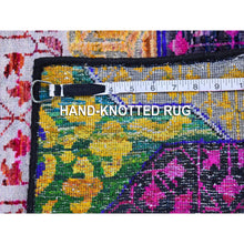 Load image into Gallery viewer, 2&#39;6&quot;x10&#39;4&quot; Colorful Sari Silk with Textured Wool Mamluk Design Hand Knotted Runner Oriental Rug FWR398976