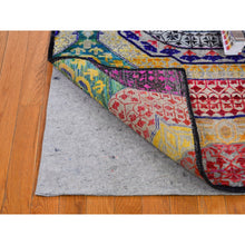 Load image into Gallery viewer, 4&#39;x6&#39;2&quot; Sari Silk with Textured Wool Mamluk Design Colorful Hand Knotted Oriental Rug FWR398982