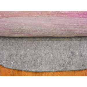 6'x6' Pink Pure Wool Horizontal Ombre Design Thick and Plush Hand Knotted Round Oriental Rug FWR398994