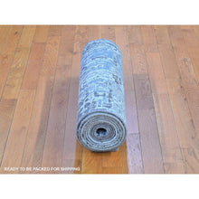 Load image into Gallery viewer, 2&#39;6&quot;x12&#39; Wool Persian Knot Runner Abstract Design Denser Weave Silver Hand Knotted Oriental Rug FWR399018