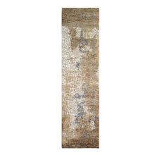 Load image into Gallery viewer, 2&#39;6&quot;x10&#39; Brown Abstract Design Wool and Silk Hi-Low Pile Denser Weave Hand Knotted Runner Oriental Rug FWR399024