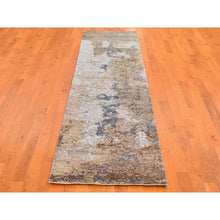 Load image into Gallery viewer, 2&#39;6&quot;x10&#39; Brown Abstract Design Wool and Silk Hi-Low Pile Denser Weave Hand Knotted Runner Oriental Rug FWR399024