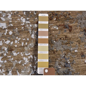 2'6"x10' Brown Abstract Design Wool and Silk Hi-Low Pile Denser Weave Hand Knotted Runner Oriental Rug FWR399024