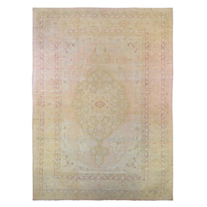 12'1"x16'9" Beige Oversized Antique Agra Good Condition Soft Colors Even Wear Pure Wool Hand Knotted Oriental Rug FWR399030
