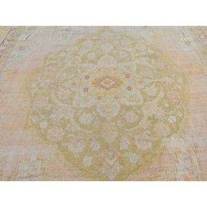12'1"x16'9" Beige Oversized Antique Agra Good Condition Soft Colors Even Wear Pure Wool Hand Knotted Oriental Rug FWR399030