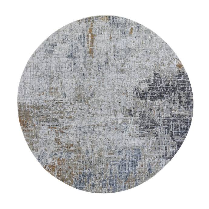 6'x6' Wool Persian Knot Round Abstract Design Denser Weave Light Gray Hand Knotted Oriental Rug FWR399078