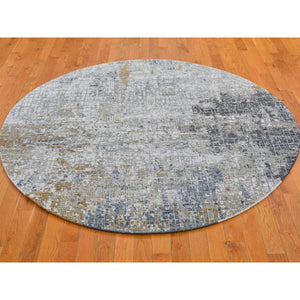 6'x6' Wool Persian Knot Round Abstract Design Denser Weave Light Gray Hand Knotted Oriental Rug FWR399078