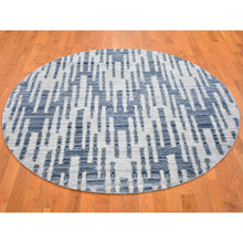 Load image into Gallery viewer, 6&#39;1&quot;x6&#39;1&quot; Blue Pure Silk and Textured Wool Zigzag with Graph Design Hand Knotted Round Oriental Rug FWR399084