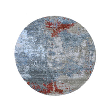 Load image into Gallery viewer, 6&#39;x6&#39; Denser Weave Charcoal Gray Round Abstract Design Wool and Silk Hand Knotted Oriental Rug FWR399096