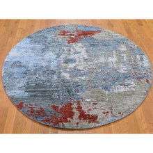 Load image into Gallery viewer, 6&#39;x6&#39; Denser Weave Charcoal Gray Round Abstract Design Wool and Silk Hand Knotted Oriental Rug FWR399096