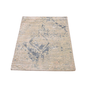 2'x3'4" Ivory Large Elements with Pastels Modern Silk with Textured Wool Hand Knotted Oriental Rug FWR399120