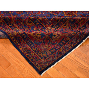 8'10"x11'1" Blue Antique Persian Kashan Good Condition Slight Wear Soft 300 KPSI Saturated Colors Pure Wool Hand Knotted Oriental Rug FWR399138