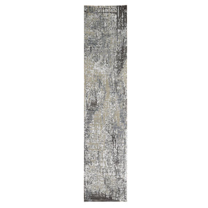 2'6"x12' Gray Persian Knot with Abstract Design Wool Denser Weave Hand Knotted Runner Oriental Rug FWR399162