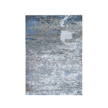 Load image into Gallery viewer, 4&#39;x6&#39; Blue Abstract Design Wool and Silk Hi-Low Pile Denser Weave Hand Knotted Oriental Rug FWR399168