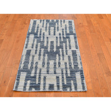 Load image into Gallery viewer, 2&#39;6&quot;x6&#39;2&quot; Blue Pure Silk and Textured Wool Runner Zigzag with Graph Design Hand Knotted Oriental Rug FWR399180