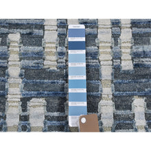 Load image into Gallery viewer, 2&#39;6&quot;x6&#39;2&quot; Blue Pure Silk and Textured Wool Runner Zigzag with Graph Design Hand Knotted Oriental Rug FWR399180